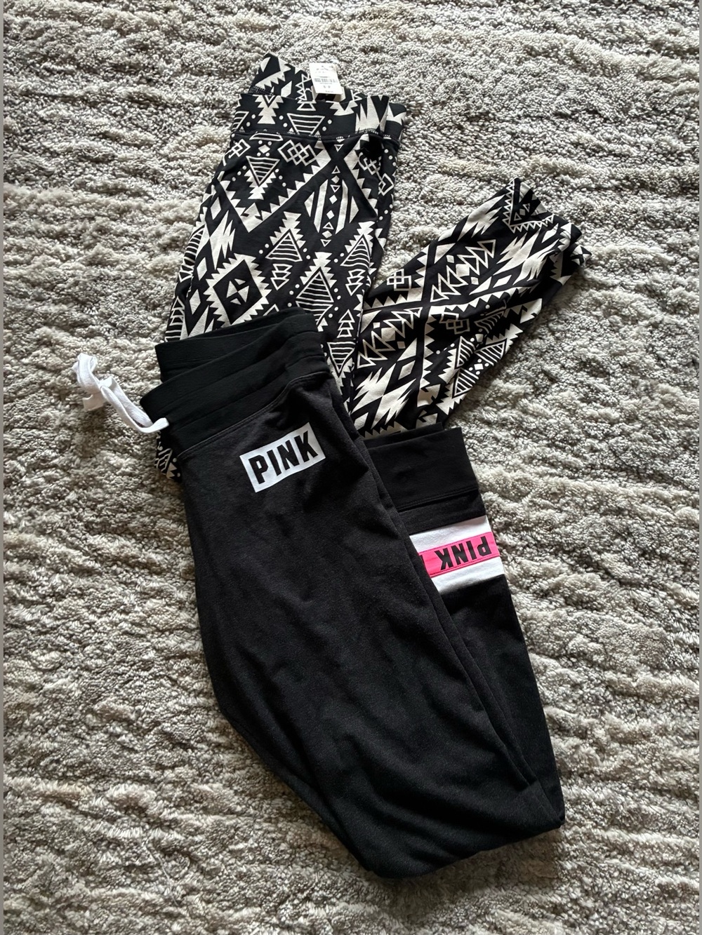 Victoria's Secret PINK Black Yoga Sweatshirt with White Logo bundle of two